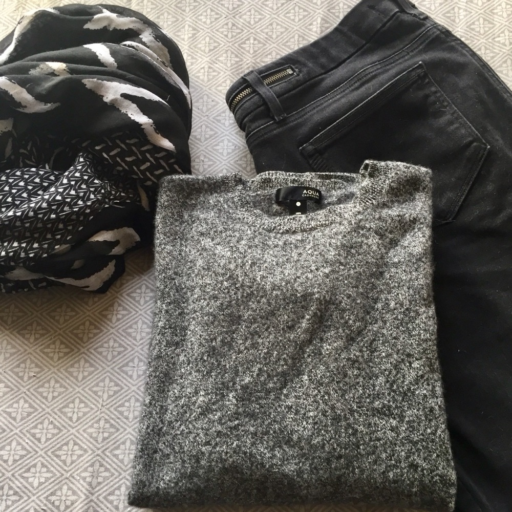 “Aqua” Dark Gray Cashmere Sweater